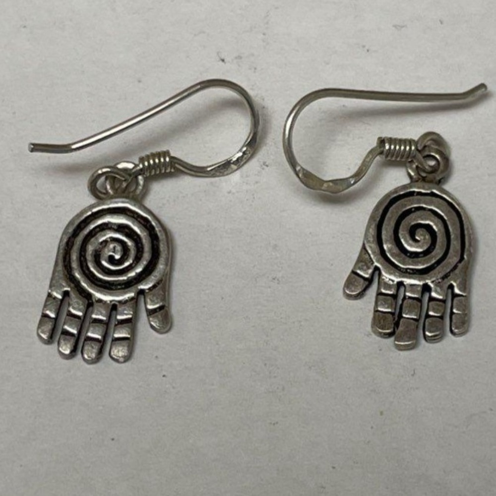 Sterling Silver 925 Spiral Hand Dangle Earrings Southwestern Boho Drop Jewelry